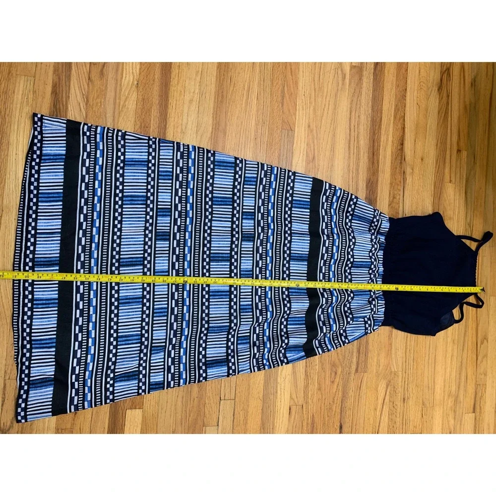 J.Crew Women's Blue Geometric Striped Maxi Dress Navy V-Neck 2 Classic
